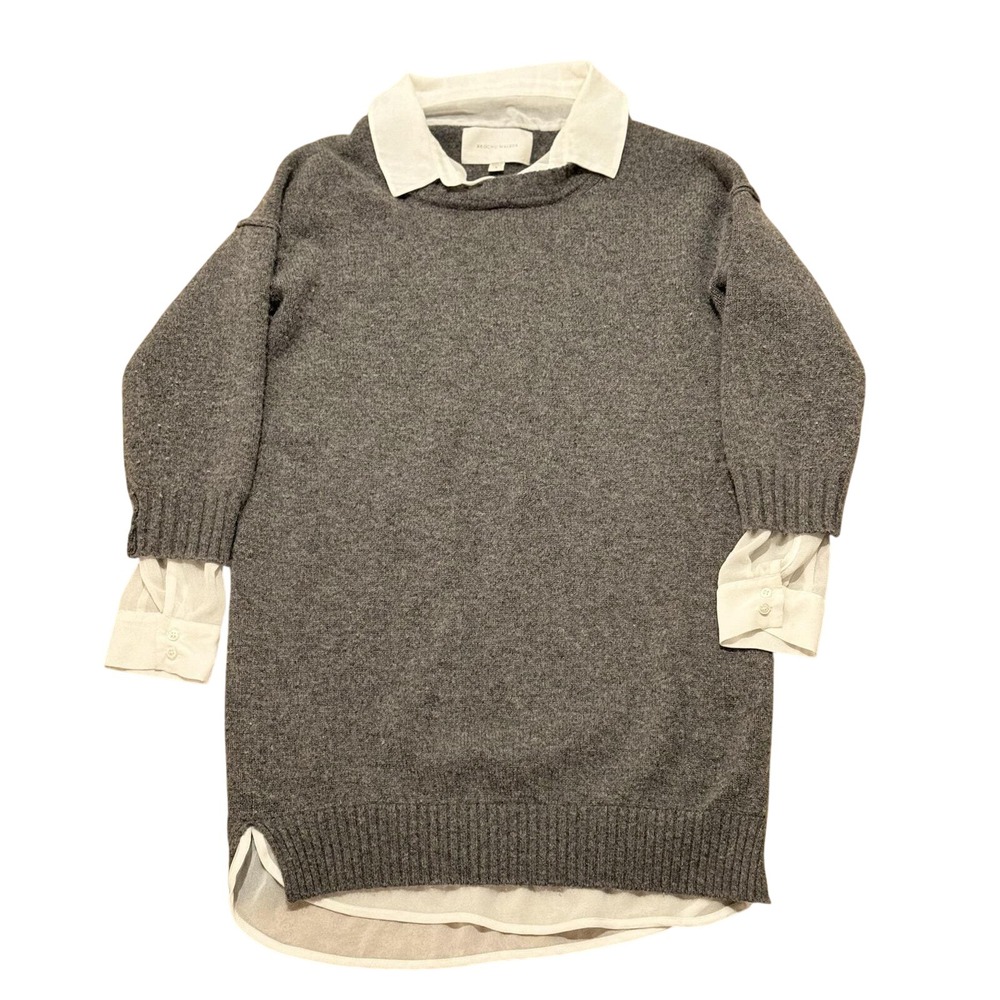 Brochu Walker Sweater Womens Small‎ Gray Wool Cashmere Collared Tunic Layered
